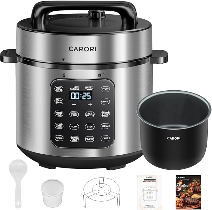 Electric Pressure Cooker 6 Qt, 9 Functions Programmable Instant Pot with IMD Touchscreen, Rice Cook, Slow Cook, Steam, Sauté, Warm, 16+ Safety Features, 1000W Silver