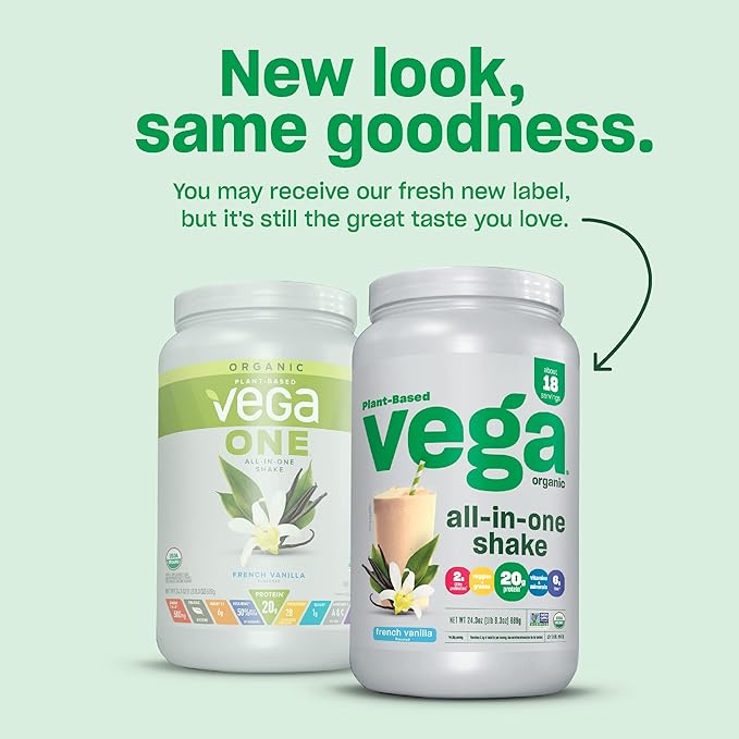 Vega Organic All-in-One Vegan Protein Powder, French Vanilla -Superfood Ingredients, Vitamins for Immunity Support, Keto Friendly, Pea Protein for Women & Men, 1.5 lbs (Pack of 1)