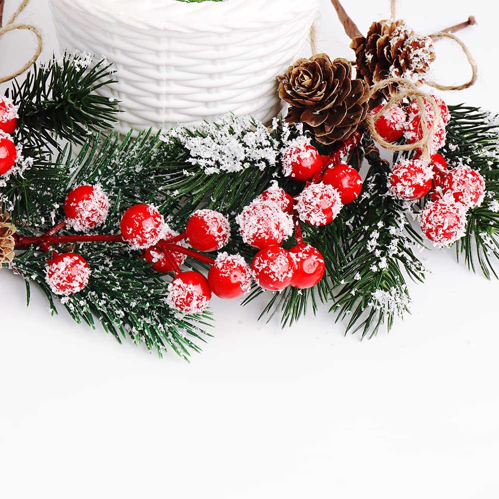 10 Pcs Red Berry Stems - Pine Cones for Crafts,Pine Cones for Decorating,Red Berry Wreath Floral Picks,Valentine's Day Mother's Day,Birthday Party Decoration,Gift Wrap Embellishment