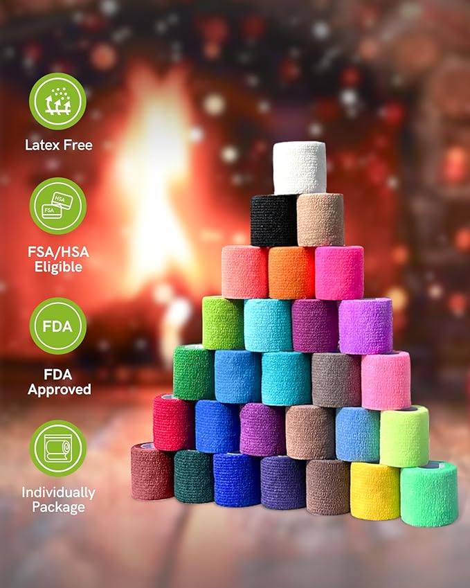 FriCARE Self Adhesive Bandage Wrap, Medical Tape in First Aid Kit, Cohesive Bandages for Wounds Sport Vet, FSA/HSA Eligible, 2 Inches X 5 Yards 6 Rolls, Lush