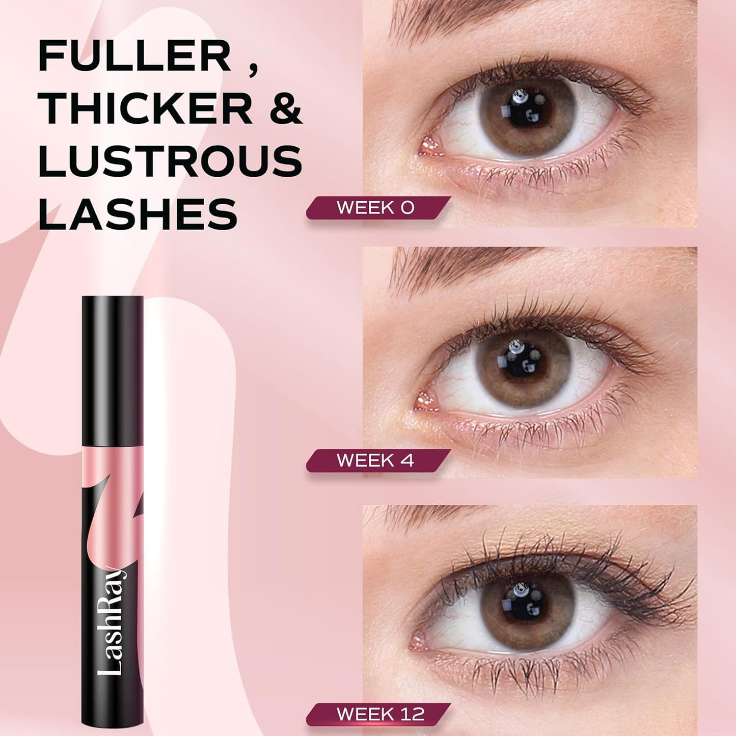 Advanced Lash Serum for Eyelash Growth: LashRay Eye Lash Enhancing Serum to Grow Longer Thicker Eyelashes and Eyebrows for Women, 0.1 oz