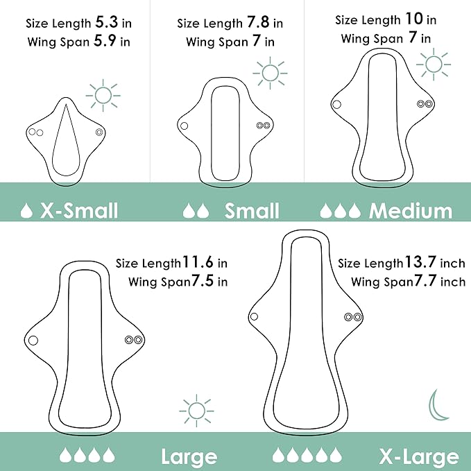wegreeco 6 Pcs Reusable Menstrual Pads, Ultra Absorbent Cloth Pads for Heavy Flow, Sanitary for Teens, Women, Nonslip, Inner Aqua, Burgundy, Coffee, Rose Gold Outer, S