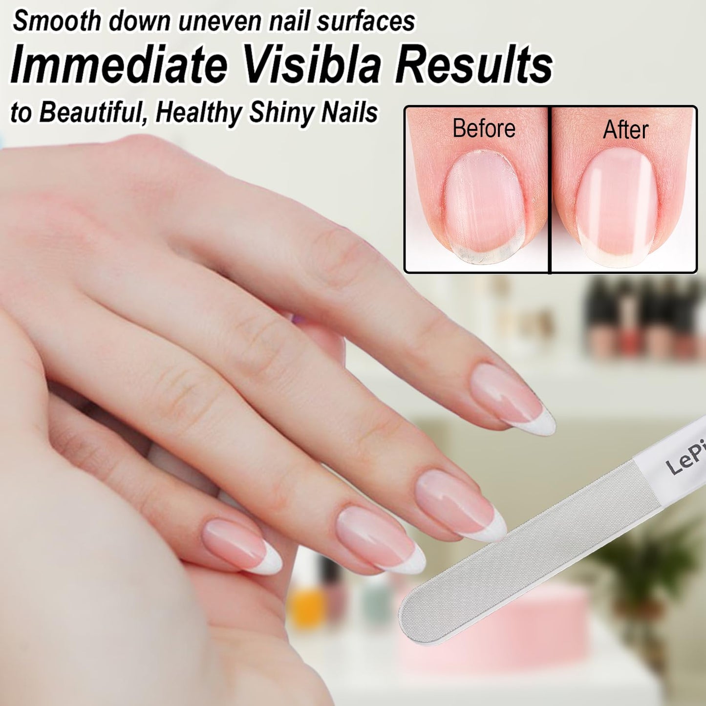 Long Lasting Nail File and Buffer Set, 1 Diamond Metal Nail File with 1 Nano Glass Nail Buffer, Professional Manicure Tools Kit for Home and Salon Use