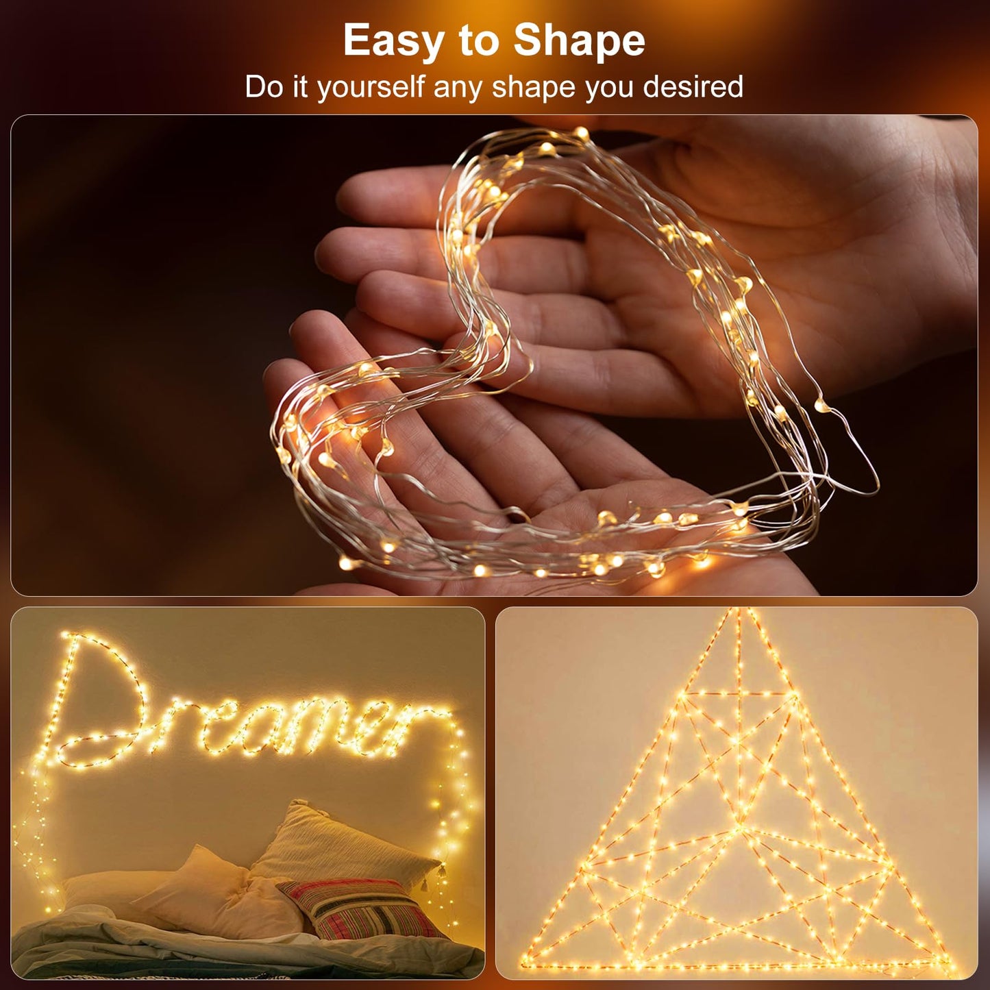4 Pack Christmas Fairy Lights Battery Operated 16.4Ft 50 LEDs Silver Copper Wire Twinkle Lights with 2 Lighting Modes for Indoor Outdoor Wedding Holiday Yard Decorations (Warm White)