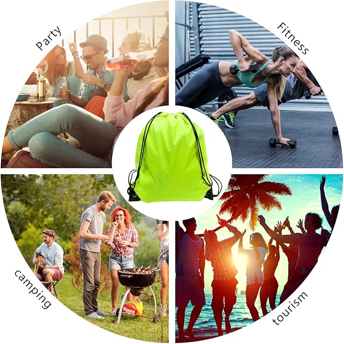 GoodtoU Drawstring Backpacks, 100 Pieces Drawstring Bags Nylon Backpack for Sport, Traveling, Team (Fluorescent Green)