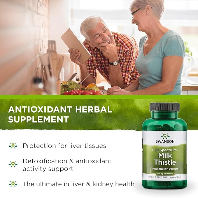 Swanson Milk Thistle-Herbal Liver Support Supplement-Natural Formula Helping to Maintain Overall Health & Wellbeing-(100 Capsules, 500mg Each)