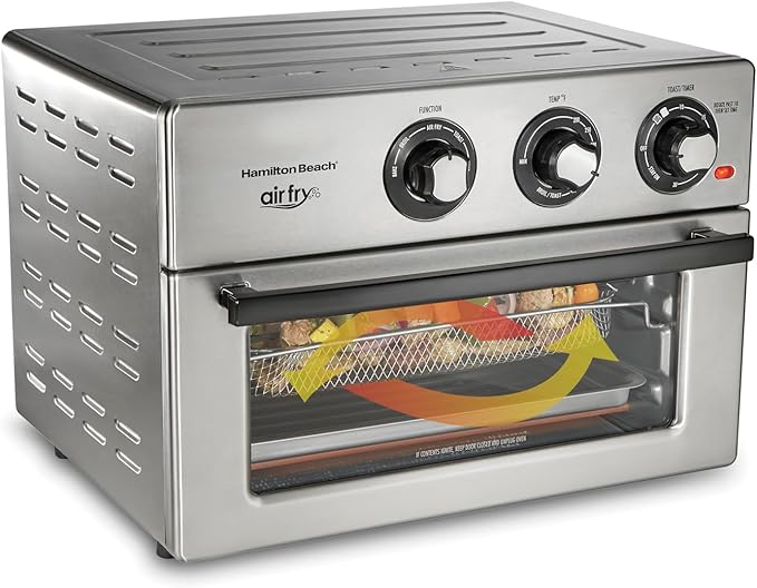 Hamilton Beach Toaster Oven Air Fryer Combo, Includes Bake, Broil, and Toast, Fits 12” Pizza, 1800 Watts, 6 Cooking Modes, Stainless Steel