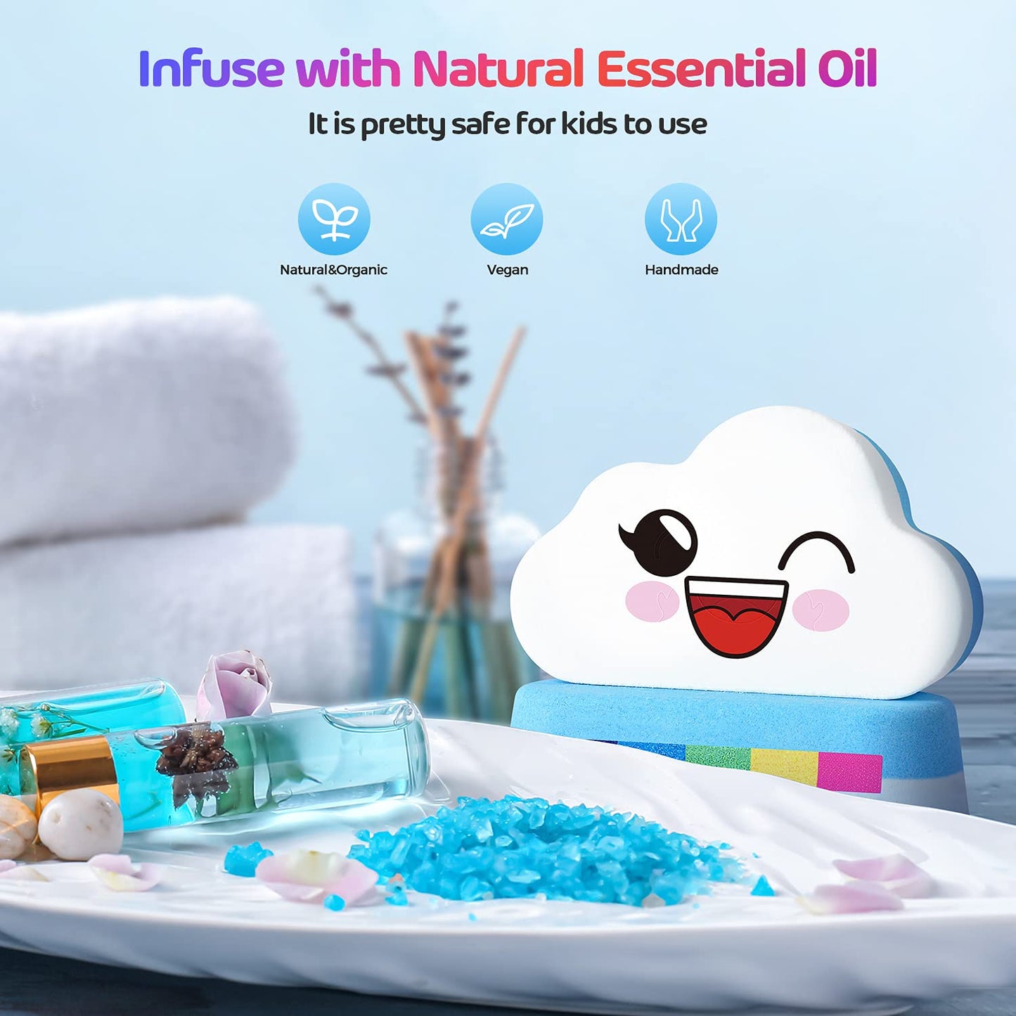 Elfinbay Rainbow Cloud Bath Bomb Gift Set, Bulk Kids Bath Bombs for Toddler Girls Individually Wrapped, Natural Bubble Bath Bombs for Kids Stocking Stuffers Halloween Christmas Birthday Gifts for Kid