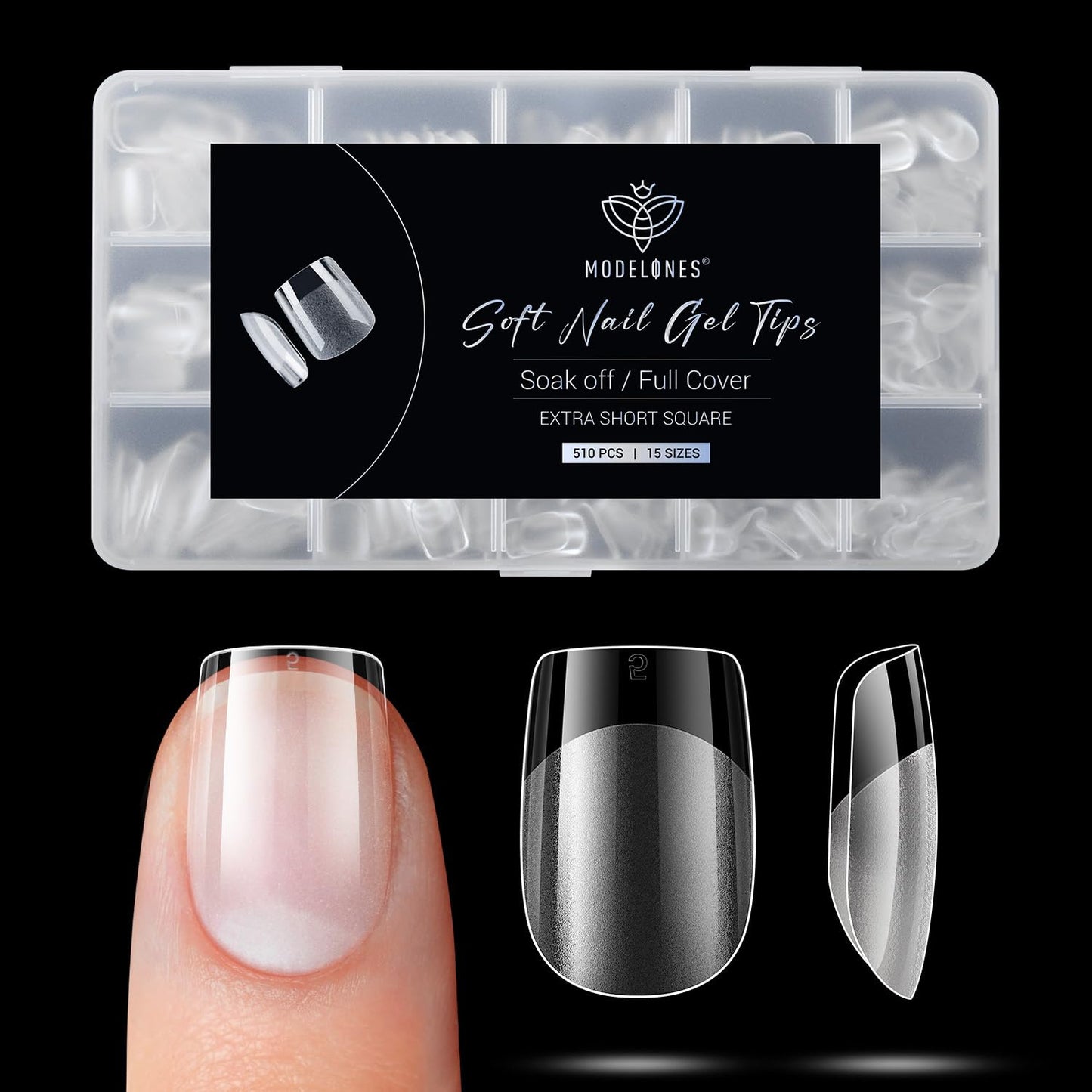 Modelones Extra Short Square Fake Nail Tips - 510Pcs Gel Tips Pre-shaped Half Matte Full Cover Clear Acrylic Gel Kit False Press on Nails for Extension DIY Salon 15Sizes