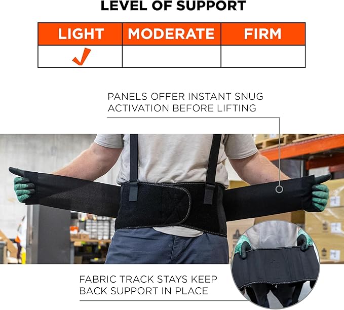Ergodyne ProFlex 1650 Back Support Belt, 7.5" Elastic, Adjustable, Removeable Straps, Black, Medium