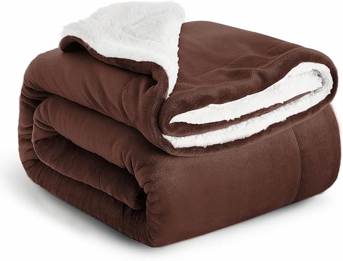 IR Imperial Rooms Sherpa Fleece Throw Blanket Twin Size for Couch - Thick and Warm Fluffy Blankets for Winter, Soft and Fuzzy Twin Blanket for Bed, Coffee, 60x80 Inches