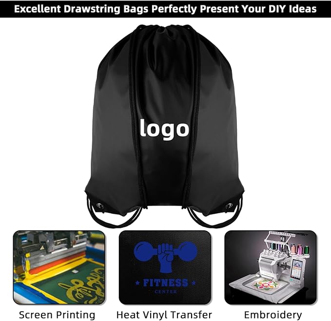 GoodtoU Drawstring Bags, Bulk Nylon Backpacks - Drawstring Gym Bag & Back Bag Cinch Sack for Sport, Traveling, Team (Black, 16Pcs)