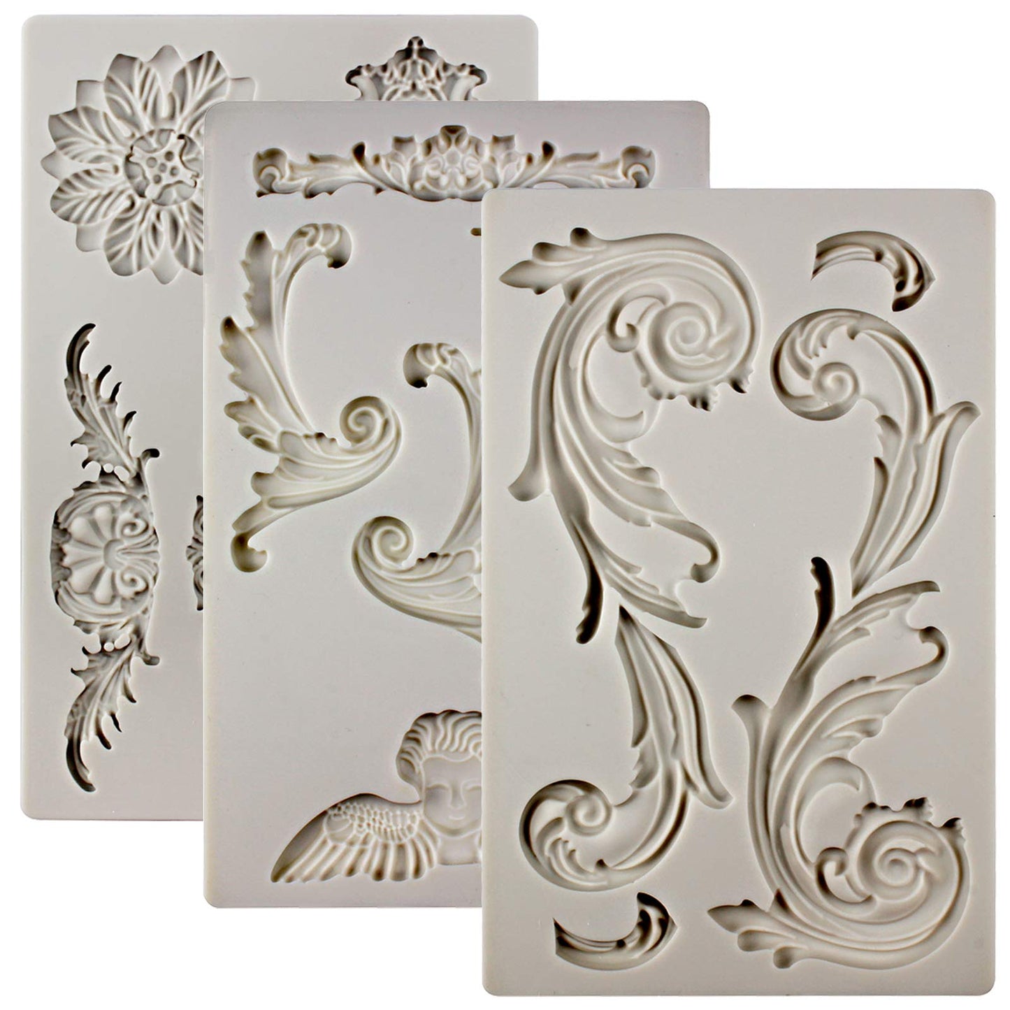 Baroque Style Ornament Curlicues Silicone Molds 3-Count Cherub Birdbath Scrollworks Art Deco Inspired Lace
