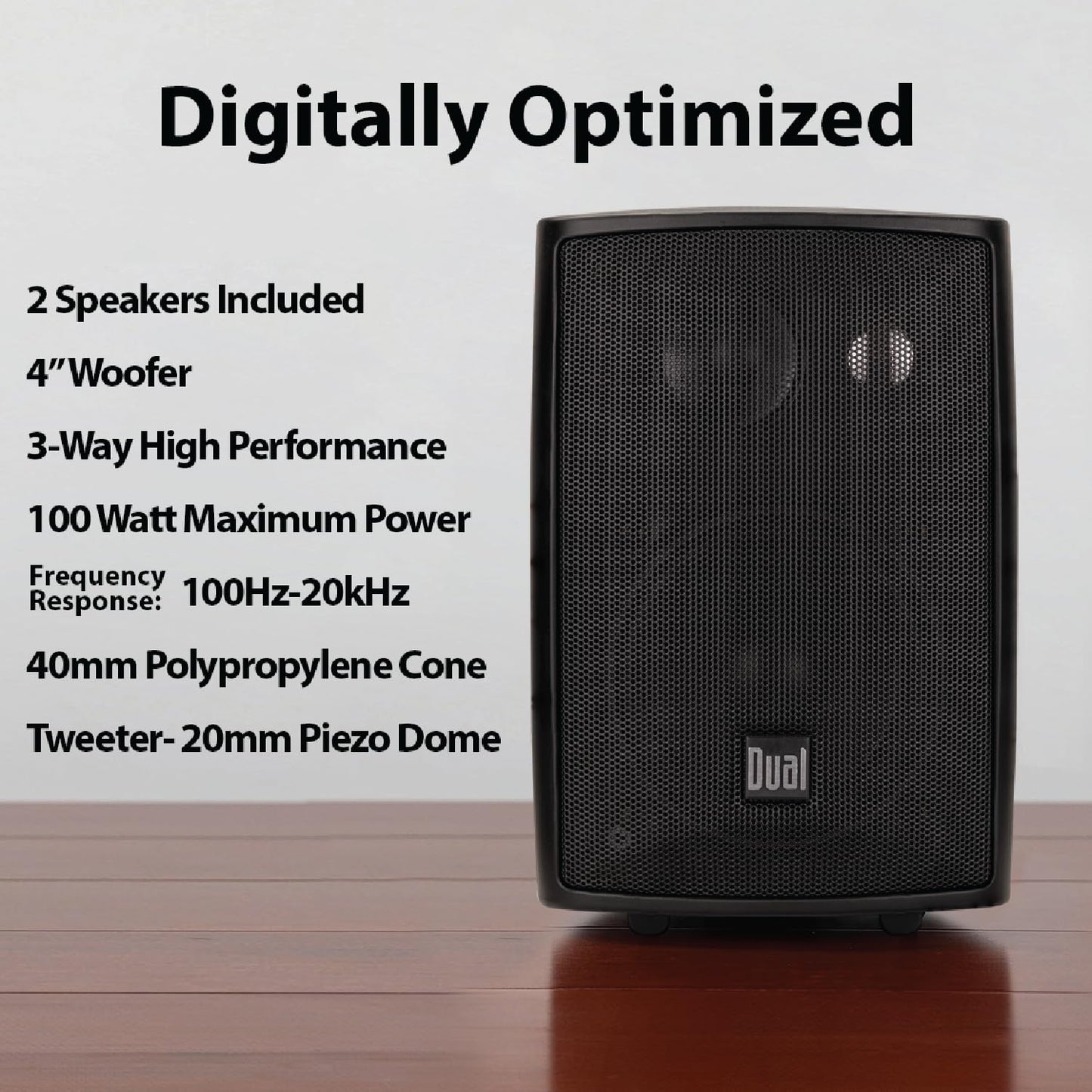 Dual Electronics LU43PB 4" 3-Way High Performance Outdoor Indoor Wired Speakers | Effortless Set Up | Home, Pool, Patio, Garage Use | Weather Resistant | Expansive Stereo Sound Coverage | Black