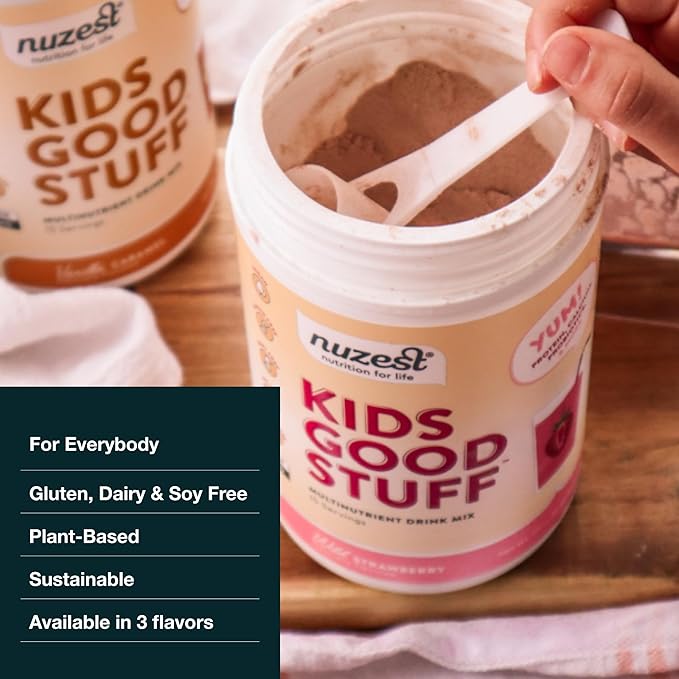 Nuzest - Kids Good Stuff - Vegan Smoothie Mix - Wild Strawberry - Multivitamin Nutritional Supplement Protein Shake - Dairy Free - Supporting Growth and Development - 225g/ 7.9 oz (15 Servings)