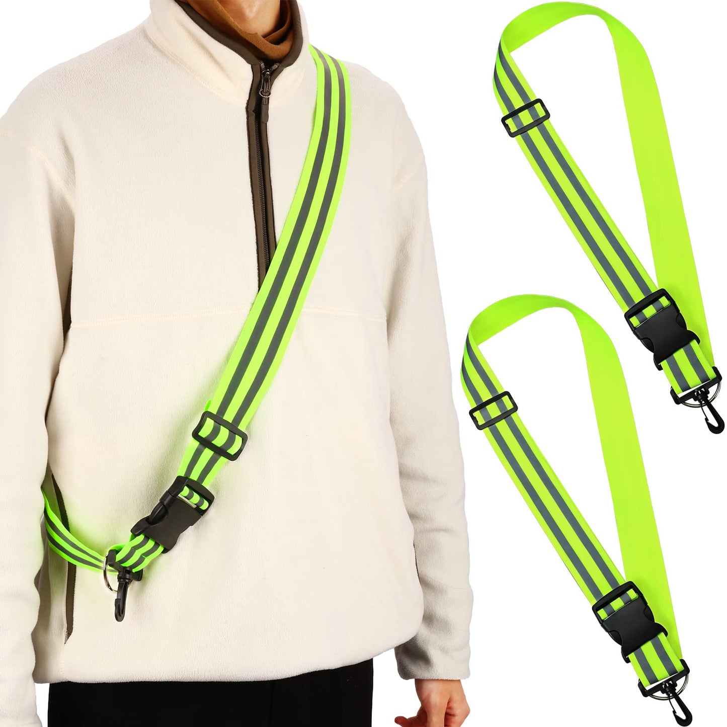 Saintrygo Reflective Sash Reflective Running Gear High Visibility Safety Sash Reflective Jacket Adjustable Reflective Sash for Walking Cycling at Night(Fluorescent Green, 2 Pieces)