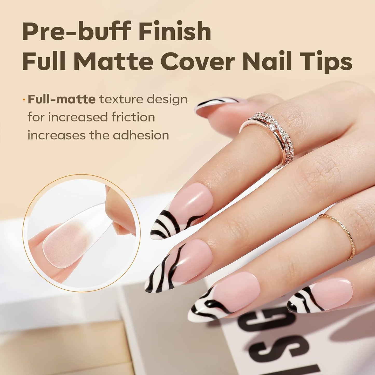 Modelones Medium Almond Nail Tips, 500Pcs Fake Nails Gel Tips Pre-shaped Full Matte Cover False Acrylic Extensions No Filed Stronger Press on Manicure 10 Sizes