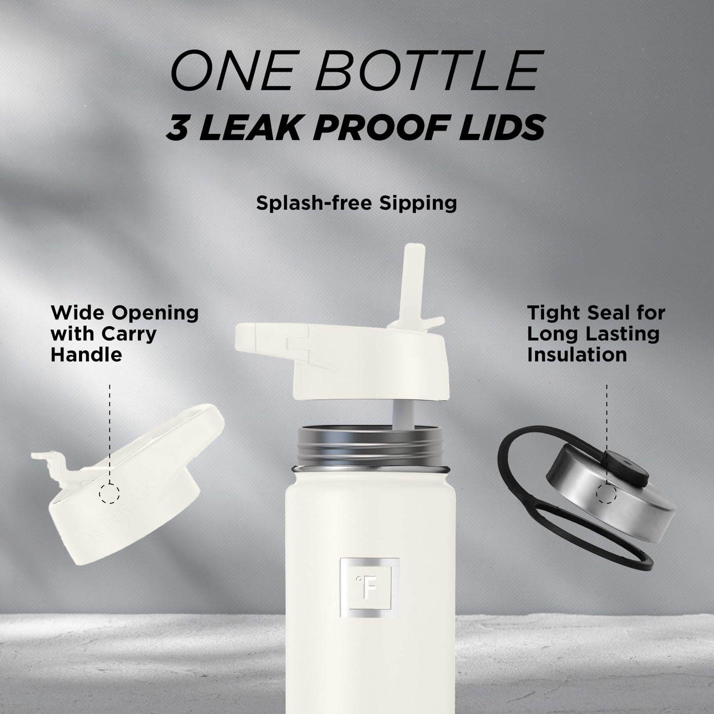 IRON °FLASK Camping & Hiking Hydration Flask, Wide Mouth, 3 Straw Lids, Stainless Steel Outdoor Water Bottle, Double Walled, Insulated Thermos, Metal Canteen - Cashmere Cream, 18 Oz