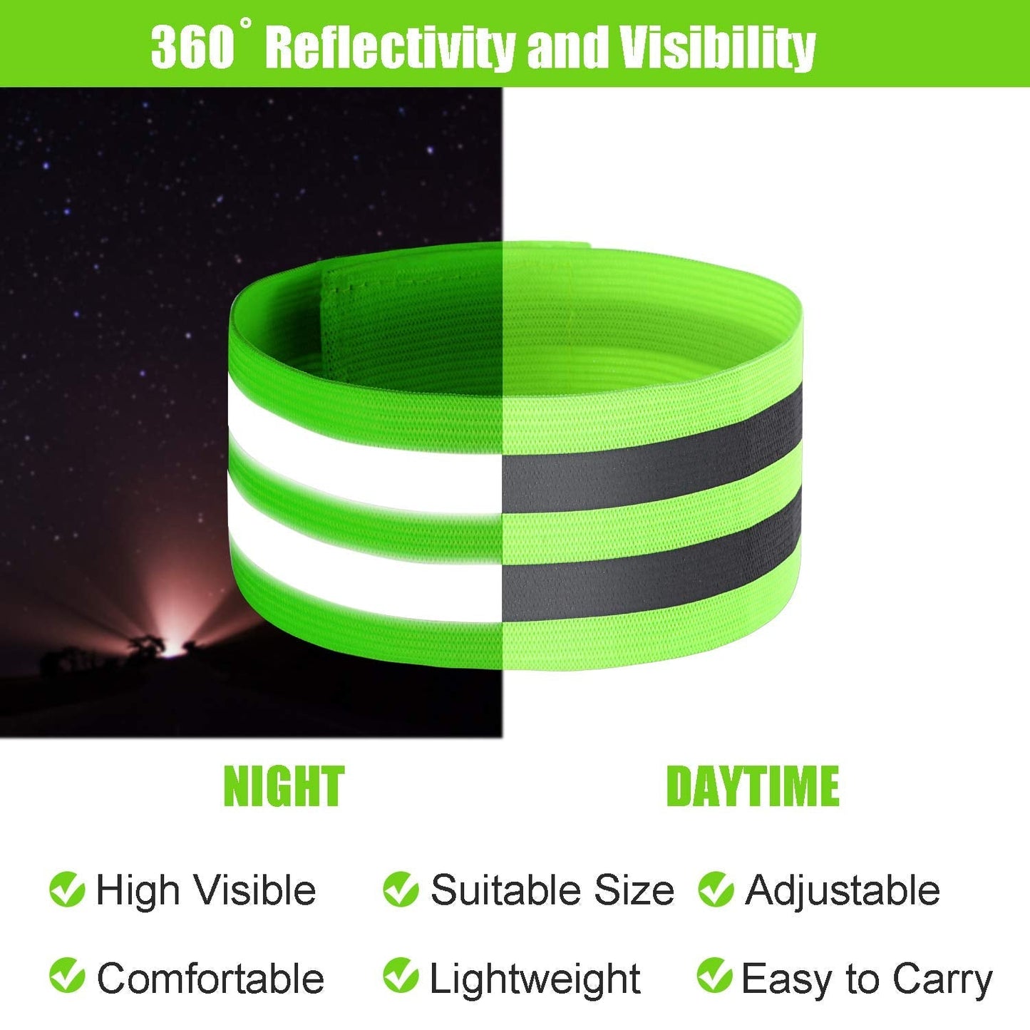 16 Pieces Reflective Bands Reflector Bands for Wrist, Arm, Ankle, Leg, High Visibility Reflective Gear Safety Reflector Tape Straps for Night Walking, Cycling and Running (Green)