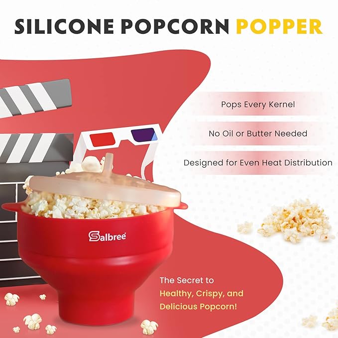 The Original Salbree Collapsible Silicone Microwave Popcorn Popper Maker Machine, Microwavable Bowl Holds 16 Cups, Uses Hot Air and Oil Always Optional - The Most Colors Available (Blue)