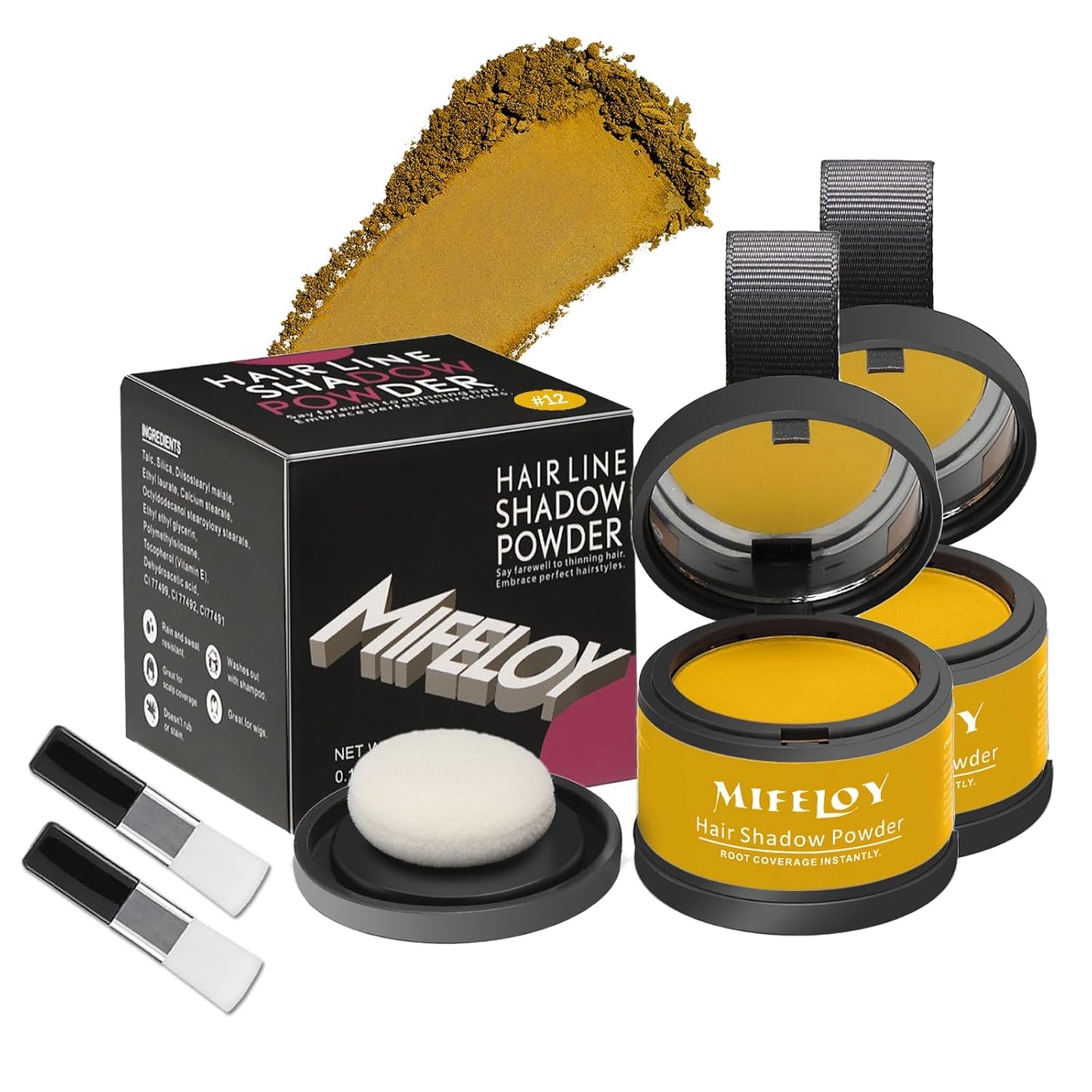 2 Pack Root Touch Up Shadow Powder, Gray Hair Cover Up, Women Color Root Coverage Powder for Thinning Grey Hairline, Men Instantly Concealer Hair Loss Beard Line Eyebrow, Blonde