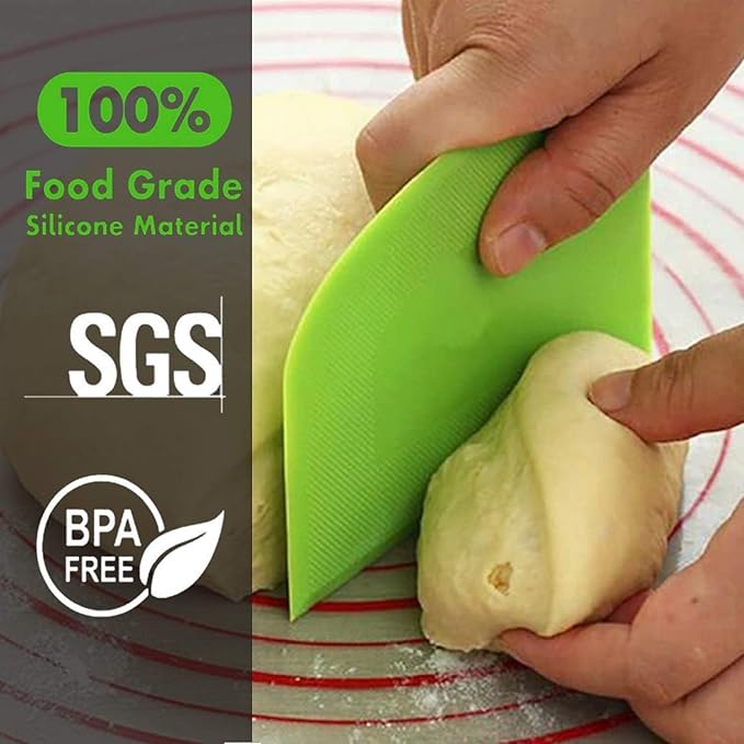 SURDOCA Dough Scraper Bench Scraper - 3P 11.8x7.3" Plastic Flexible Bowl Scraper, Sharp Edge & Angles Cake Scraper. Non-Slip Bakeware Decorating Tools Sculpting & Modeling Tools - Pink+Green+Pink