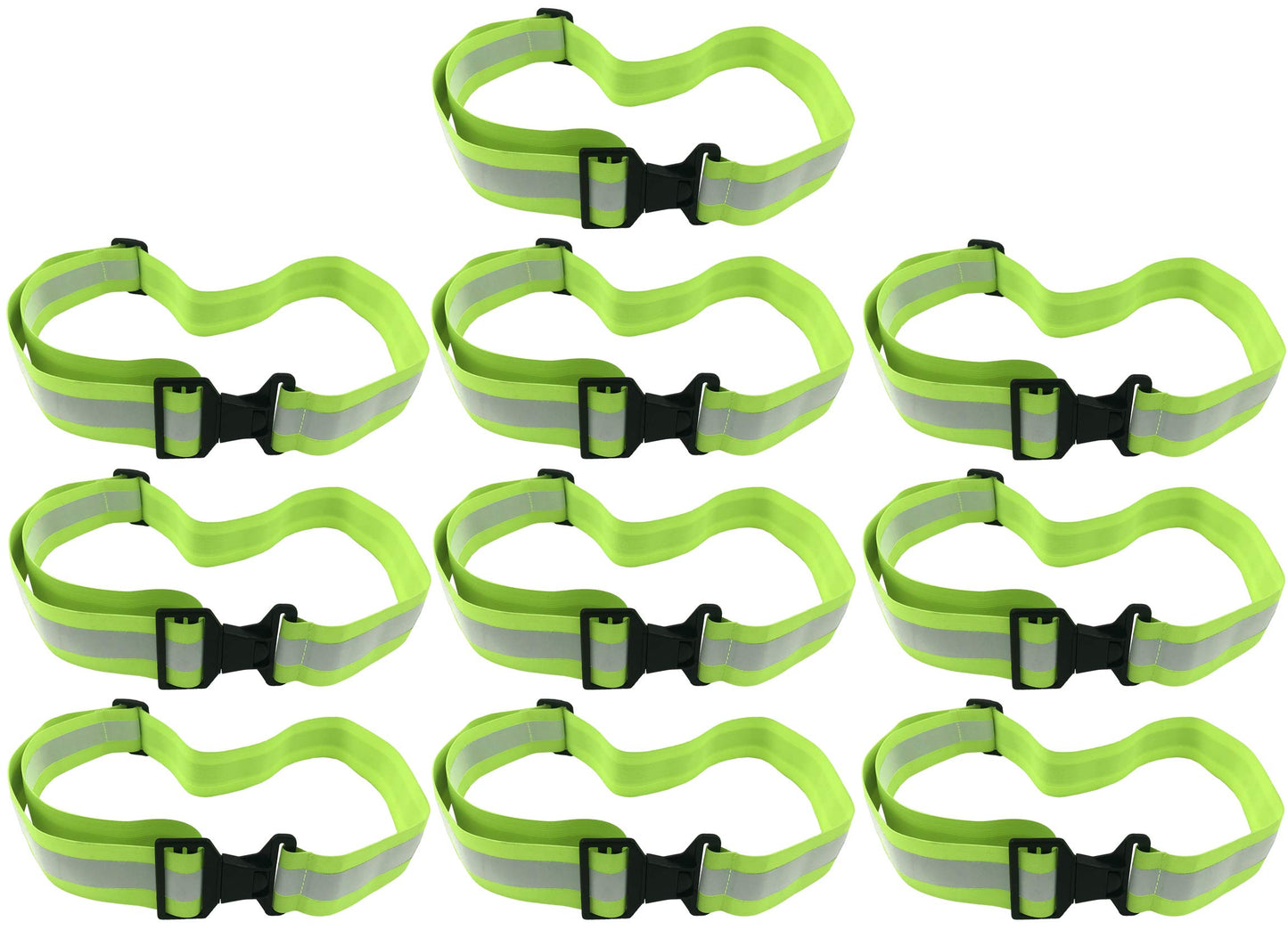 HiVisible 10 Reflective Belt for Running Army PT Belt Reflective Running Gear (10 x Green Belt)