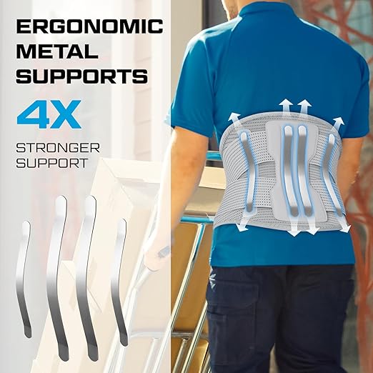 NEENCA Professional Back Brace for Herniated Disc, Lower Back Pain Relief, Lumbar Strain | Adjustable Lumbar Support Belt for Men and Women | Ideal for Work, Lifting, Posture Correction, Sciatica, Scoliosis (Gray, Large)