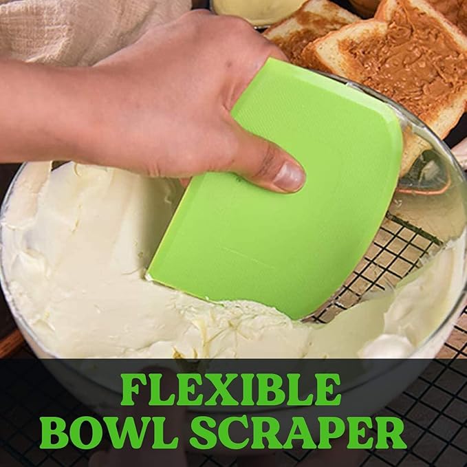 SURDOCA Dough Scraper Bench Scraper - 3P 9.5x6.1" Plastic Flexible Bowl Scraper, Sharp Edge & Angles Cake Scraper. Non-Slip Bakeware Decorating Tools Sculpting & Modeling Tools - Pink+Yellow+Pink