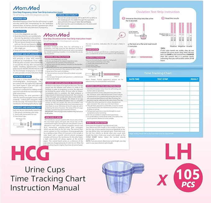 MomMed Ovulation Test Strips, 105 LH Ovulation Predictor Kit with 105 Collection Cups, Accurately Track Ovulation Test, High Sensitivity Result for Women Home Testing