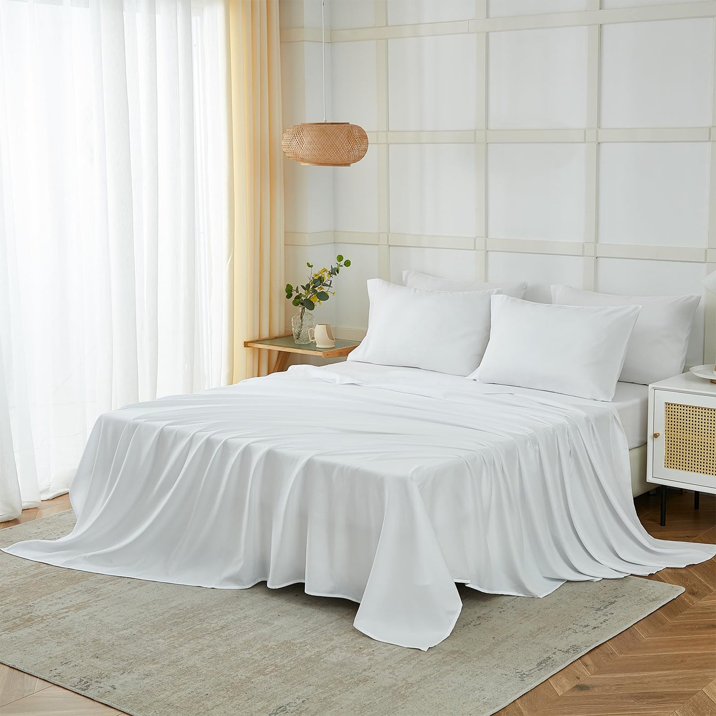 ILAVANDE White King Sheets Set 6 Piece,Hotel Luxury Super Soft 1800 Series Microfiber Bed Sheets King Set-Wrinkle & Fade Resistant-14 Deep Pockets Sheets for King Size Bed(King,White)