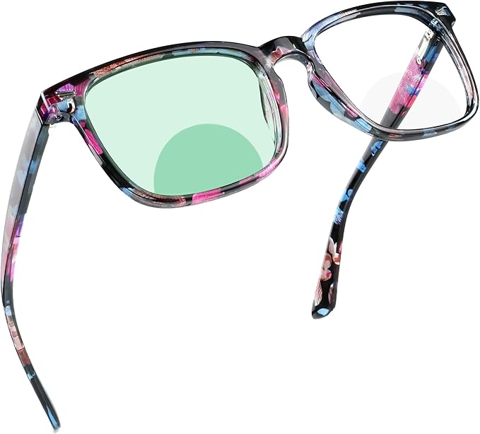 YEIN Bifocal Reading Glasses with Blue Light Blocking Lenses, Bifocal Reader for Women, Vintage Square frame with Spring Hinge (+0.75/+3.50 magnification)