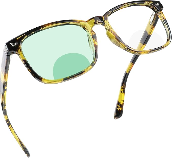 YEIN Bifocal Reading Glasses with Blue Light Blocking Lenses, Bifocal Reader for Women and Men, Vintage Square frame with Spring Hinge (+0.00/+1.75 magnification)