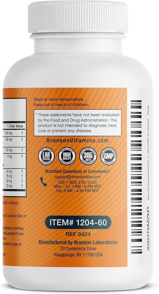 Bronson Glucosamine Chondroitin Turmeric & MSM Advanced Joint & Cartilage Formula, Supports Healthy Joints, Mobility & Cartilage - Non-GMO, 60 Capsules