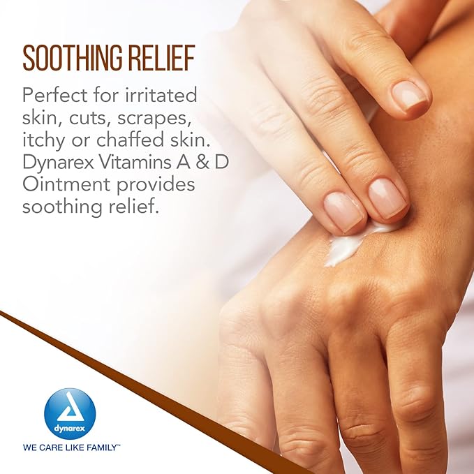 Dynarex Vitamins A & D Ointment, Ointment with Vitamin A and Vitamin D Helps Prevent & Treat Skin Irritation, Diaper Rash, White, 15 Ounce (Pack of 12)
