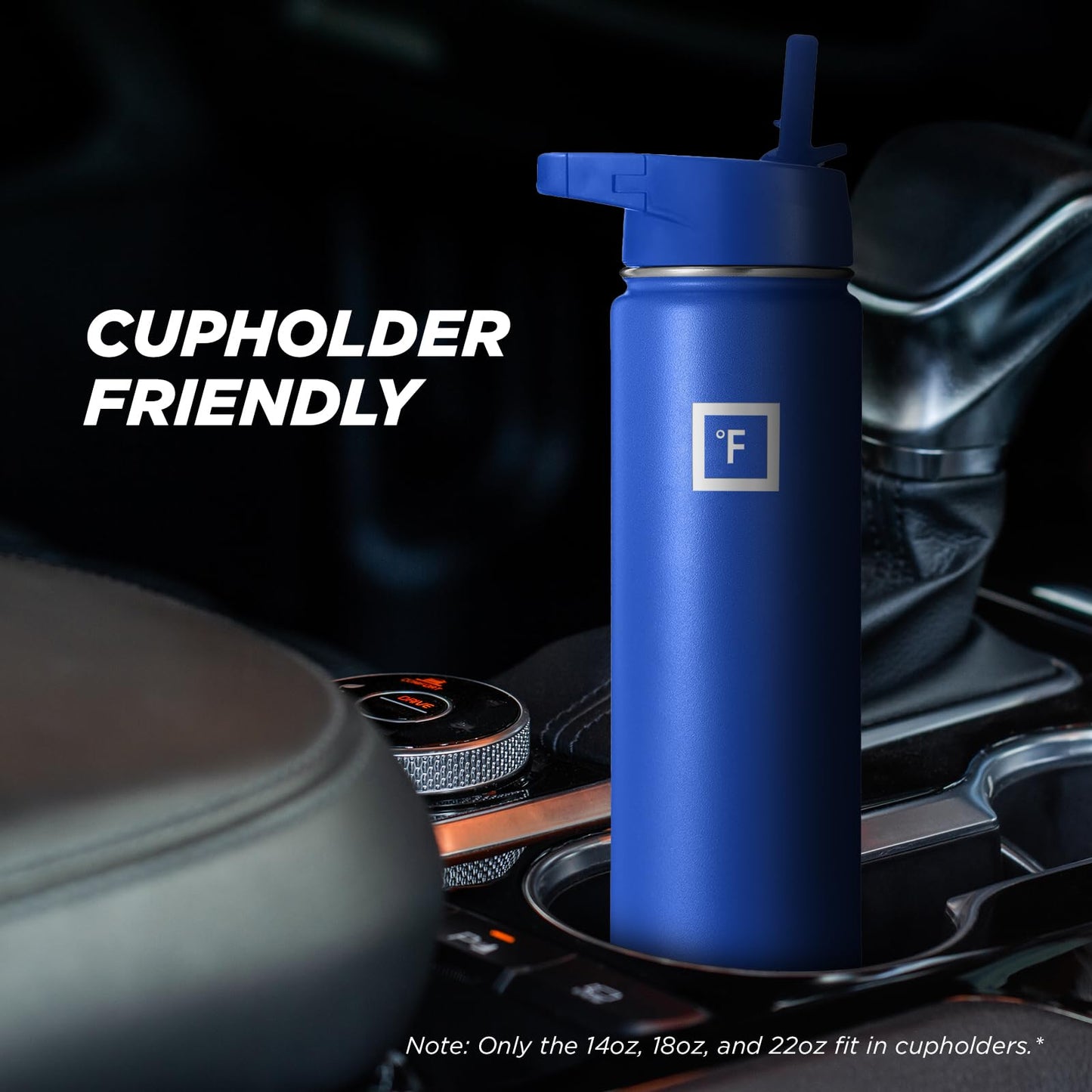 IRON °FLASK Camping & Hiking Hydration Flask, Wide Mouth, 3 Straw Lids, Stainless Steel Outdoor Water Bottle, Double Walled, Insulated Thermos, Metal Canteen - Cobalt, 18 Oz