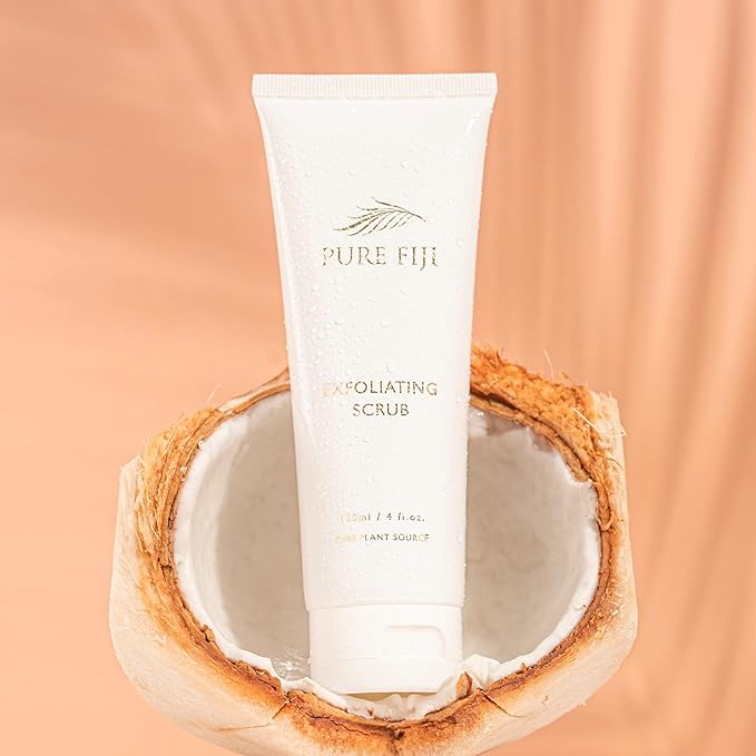 Pure Fiji Exfoliating Scrub - Facial and Body Scrub with Vitamin E, Coconut Oil Exfoliating Body Scrub for Women and Men, 4 Ounce