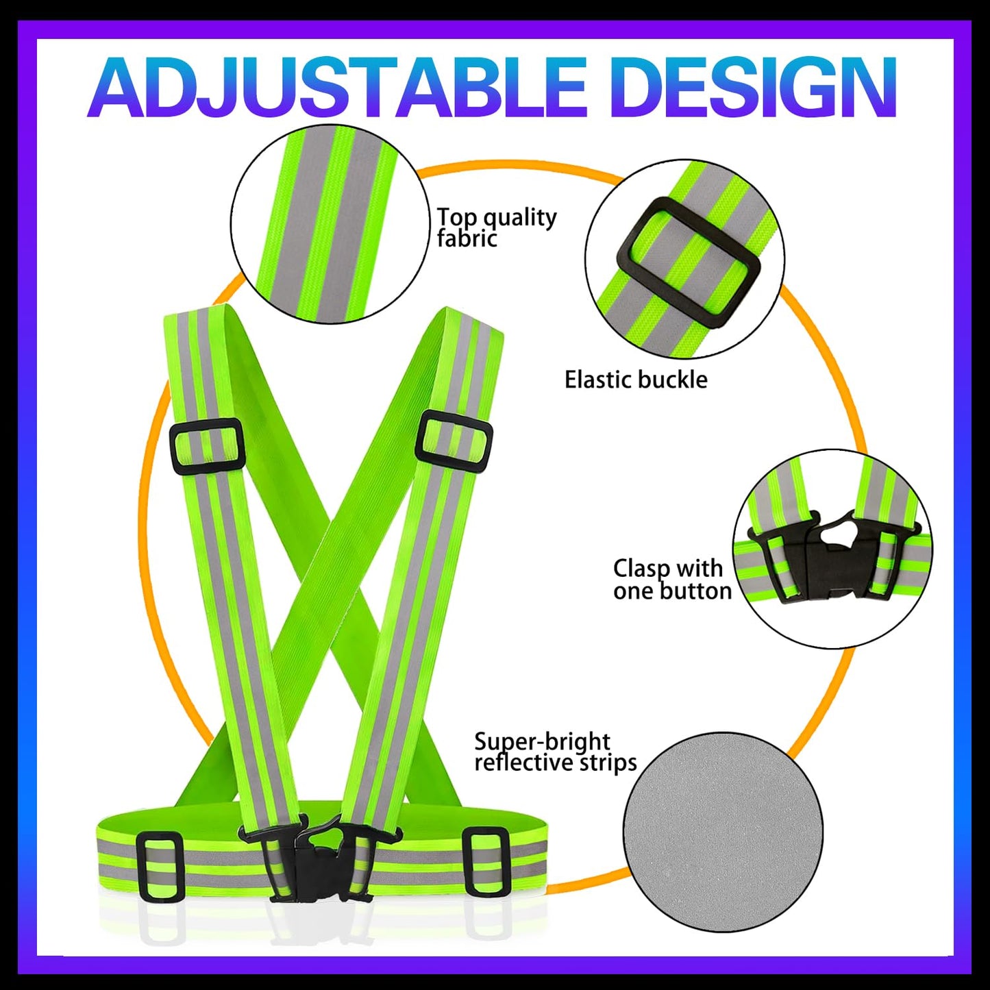 GoxRunx Reflective Running Vest Gear with Reflective Bands for Women Men Safety Reflective Vest for Walking Running Cycling at Night (Green Belt)