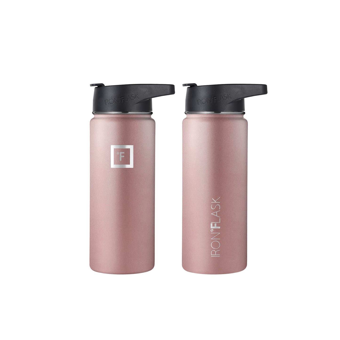 IRON °FLASK Camping & Hiking Hydration Flask, Wide Mouth, 3 Straw Lids, Stainless Steel Outdoor Water Bottle, Double Walled, Insulated Thermos, Metal Canteen - Rose Gold, 18 Oz