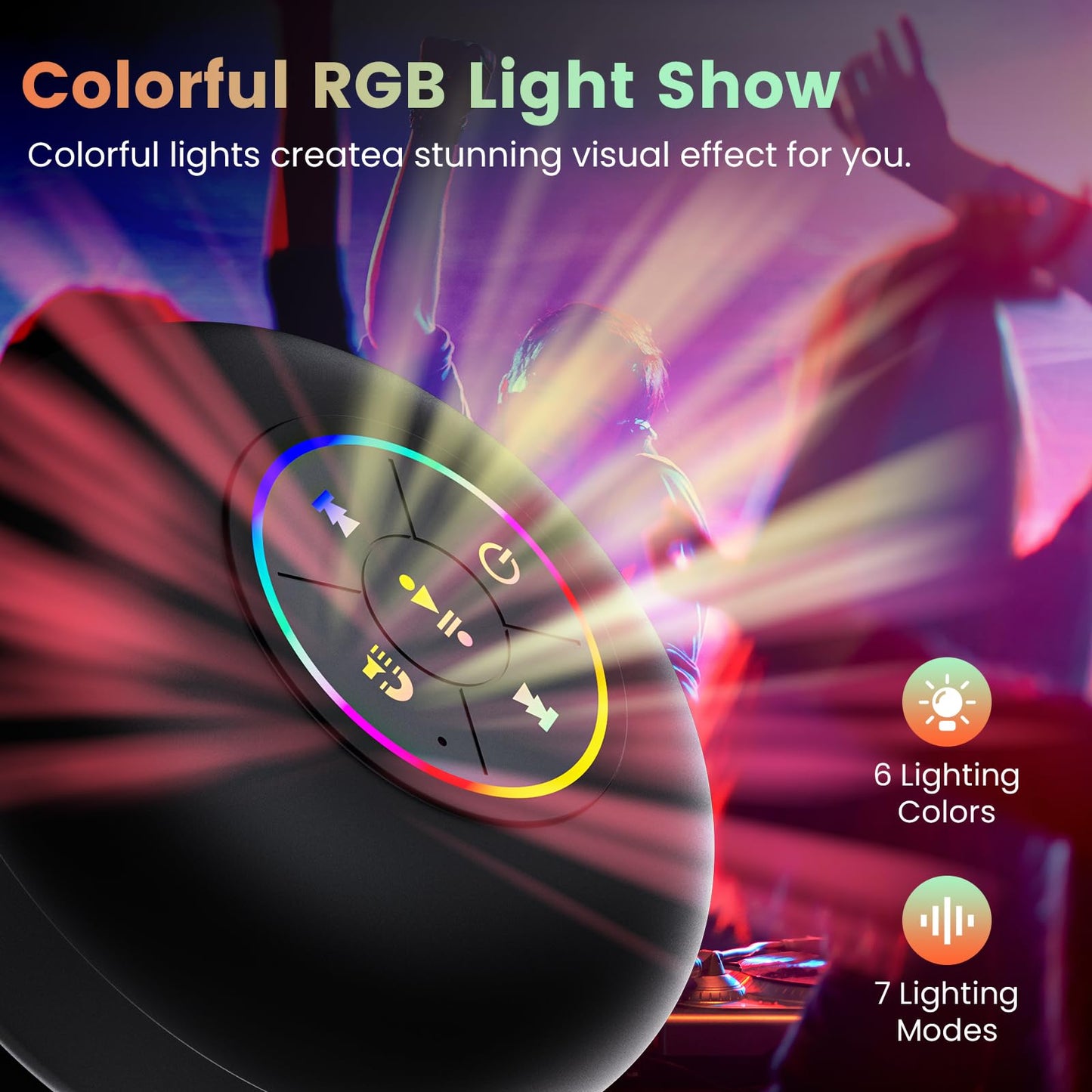 Large Suction Cup Waterproof Bluetooth Speaker LED Light Light Waterproof Bathroom Bluetooth Speaker (Black)