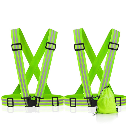 GoxRunx Reflective Running Vest Gear with Reflective Bands for Women Men Safety Reflective Vest for Walking Running Cycling at Night (Green Belt)