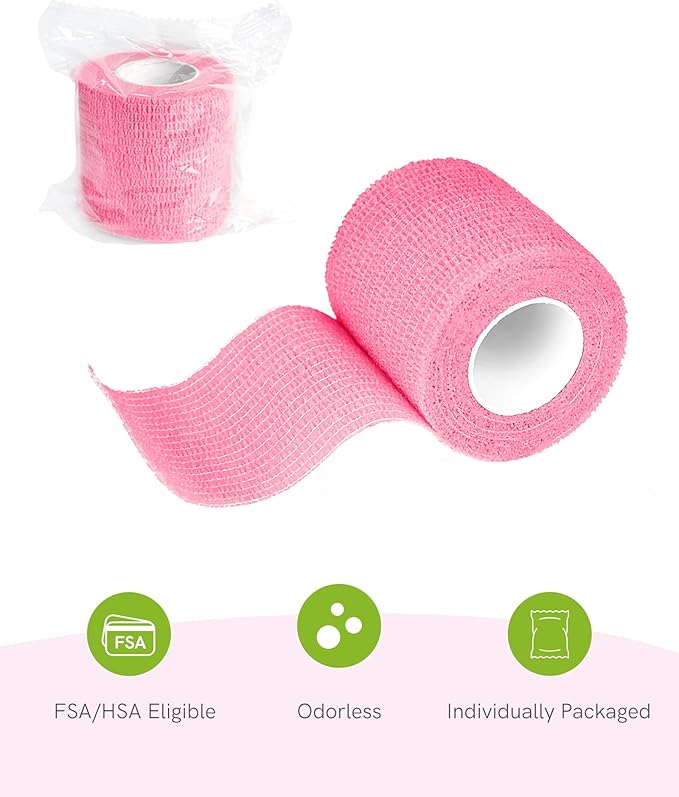 FriCARE Self Adhesive Bandage Wrap, Medical Tape in First Aid Kit, Cohesive Bandages for Wounds Sport Vet, FSA/HSA Eligible, 2 Inches X 5 Yards 16 Rolls, Glowing