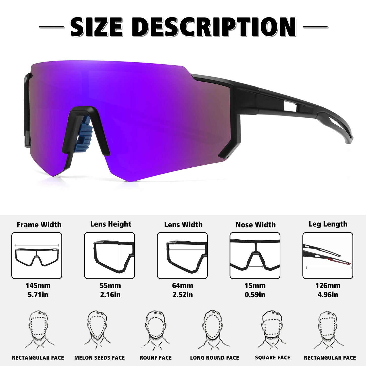 STORYCOAST Polarized Sports Sunglasses for Men Women,Bike Glasses Driving Fishing Cycling Mountain Bike Sunglasses UV400 Protection Black Frame-Purple Mirror Lens