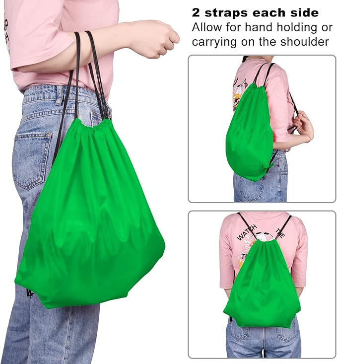 KUUQA 50Pcs Green Drawstring Backpack Bulk Drawstring Bags String Bags Storage Bags Gym Backpack for Sport Gym Traveling