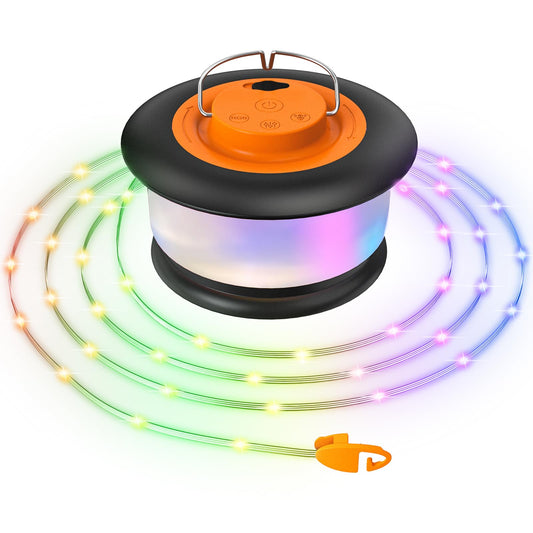 Camping String Lights – 4 in 1 Upgraded RGB Retractable Camping Lights with 19 Lighting Modes, Quick 20s Recovery, Waterproof, 33FT Portable, Rechargeable Tent Light for Camping, Hiking,Travel,Gift