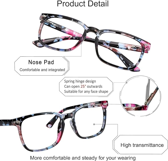YEIN Bifocal Reading Glasses with Blue Light Blocking Lenses, Bifocal Reader for Women, Vintage Square frame with Spring Hinge (+1.00/+4.00 magnification)
