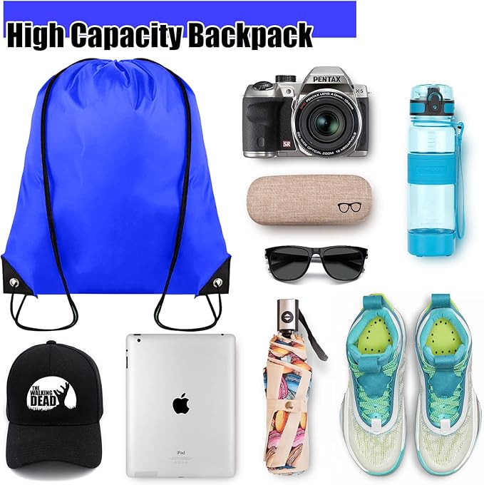 60 Pieces Drawstring Backpack Bulk Cinch Sackpack Ployster Drawstring Bags for Gym Party Trip(Navy Blue)