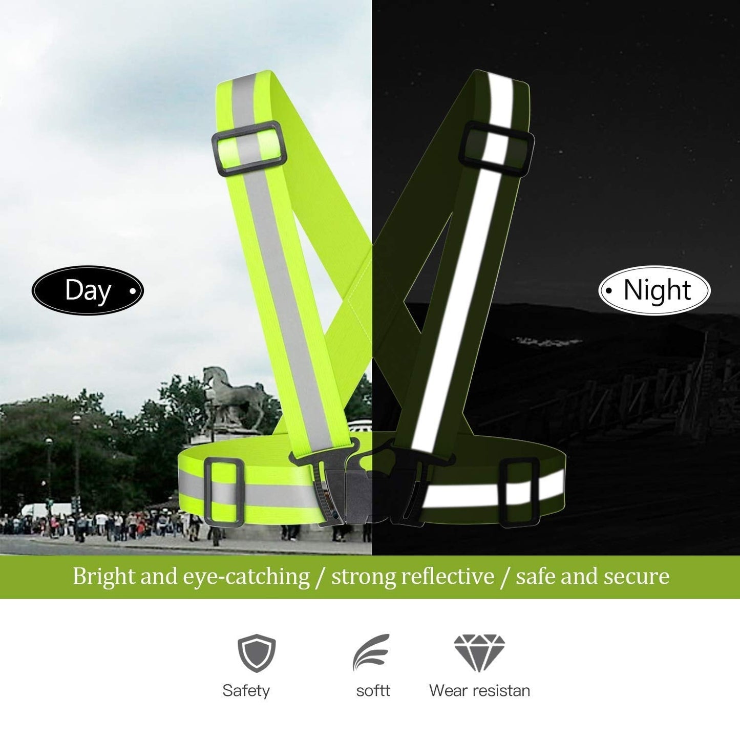 Awnuuw Reflective Vest Running Gear 3Pack, Adjustable Safety Vests High Visible Reflective Belt Straps for Night Running, Outdoor Cycling, Motorcycle, Dog Walking (Pink,Green,Purple)