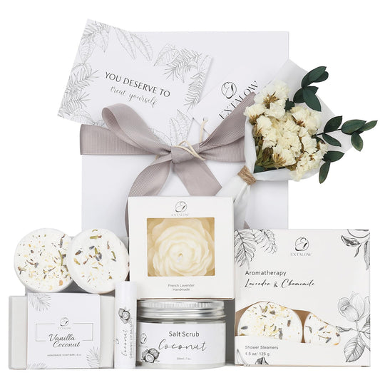 EXTALOW Spa Gifts for Women Bath and Body Gift Basket Mothers Day Gifts Coconut Lavender Home Spa Set Self Care Gift for Mom Sister Her Wife Birthday Gifts Spa Kit Care Package Thank You Gift