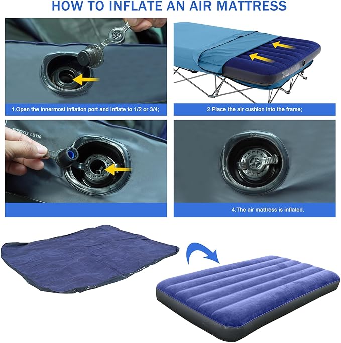 KAMPKEEPER Camping Cot,Camping Cots for Adults,Folding Camping Cot with Inflatable Air Mattress and Carry Bag,for Outdoor Travel Camp Beach Vacation (not Included The Airpump)